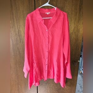 Women's Eileen Fisher 100% Organic Irish Linen Pink Button-Up Shirt | 2X